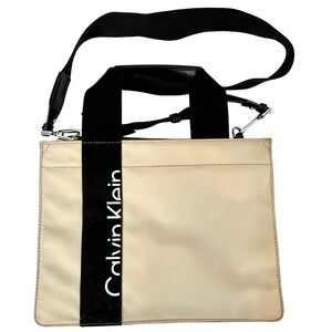 Calvin Klein Havana Sport Logo Strap Crossbody Tote Bag Cream Black